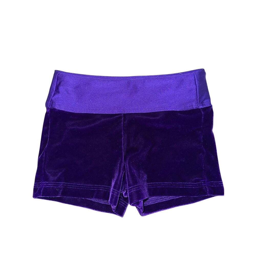 Pelle Girls Gymnastics & Dance Purple Velvet Leotard Bar Shorts Size CXS 3/4Y